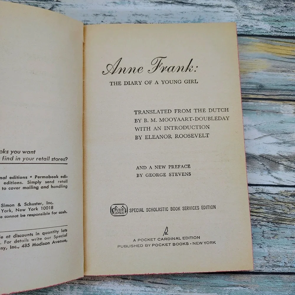 Anne Frank Diary‎ of a Young Girl Scholastic 50039 Vtg 1968 PB Movie Edition